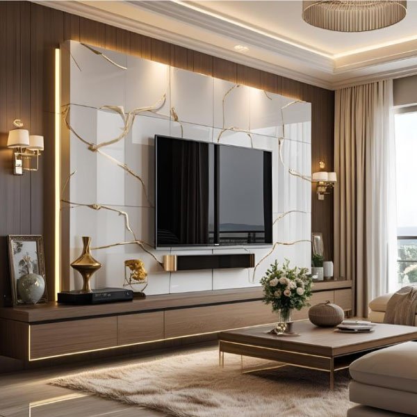 55 TV Mounted on Porcelain Tile